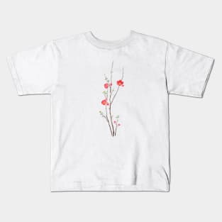 red winter plum watercolor flowers Kids T-Shirt